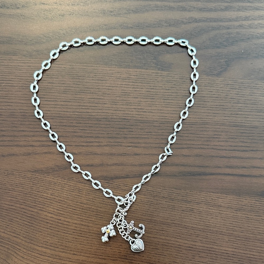 Brighton Vintage “Faith, Hope and Charity” Charms Silver Chain Necklace